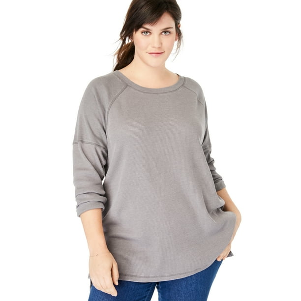Woman Within Womens Plus Size Washed Thermal Waffle Lace-Up Hooded Sweatshirt Woman Within Womens Plus Size Washed Thermal Waffle Lace-Up Hooded Sweatshirt